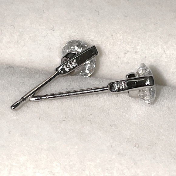 Solid 14K White Gold 1.00CTW Faux Diamond Round Cut Solitaire Stud Earrings - Picture 8 of 11